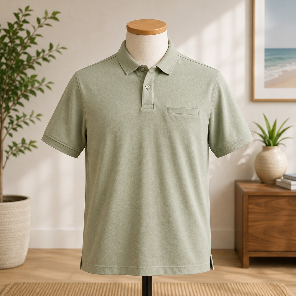 Van Heusen Polo Shirt Mens S Green Short Sleeve Regular Fit Pocket Cotton Blend